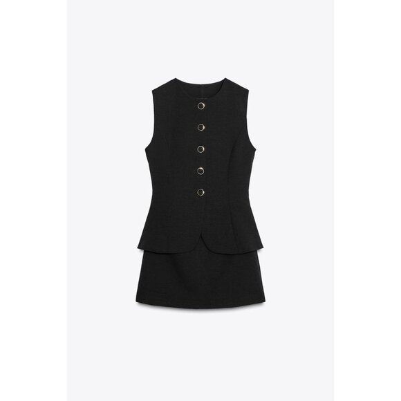 Zara Womens Black Waistcoat Playsuit Romper S Button Front 2157/029 NWT - Picture 3 of 12